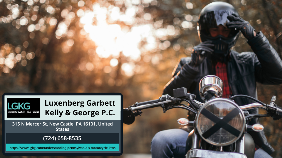Motorcyclist with law firm contact information.